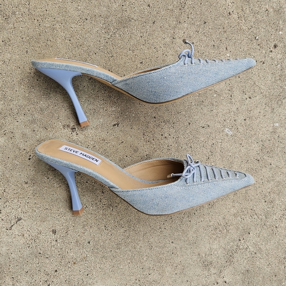 Steve madden denim fabric kitten mules - size 8 - Picture 2 of 2